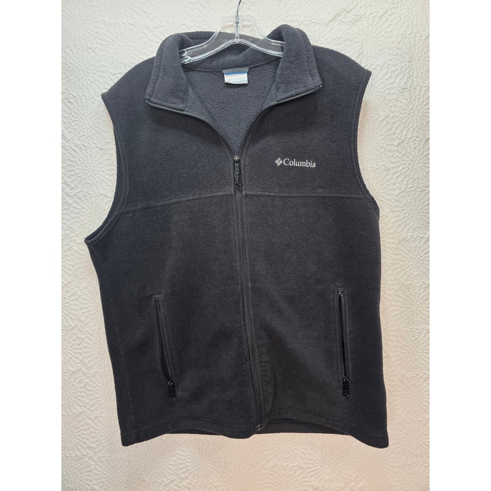 Columbia Fleece Vest Men Size M Black Excellent Full Zip Outdoor Layering